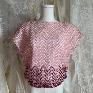 Pink Sequin Vintage Union Made Wide Neck Top